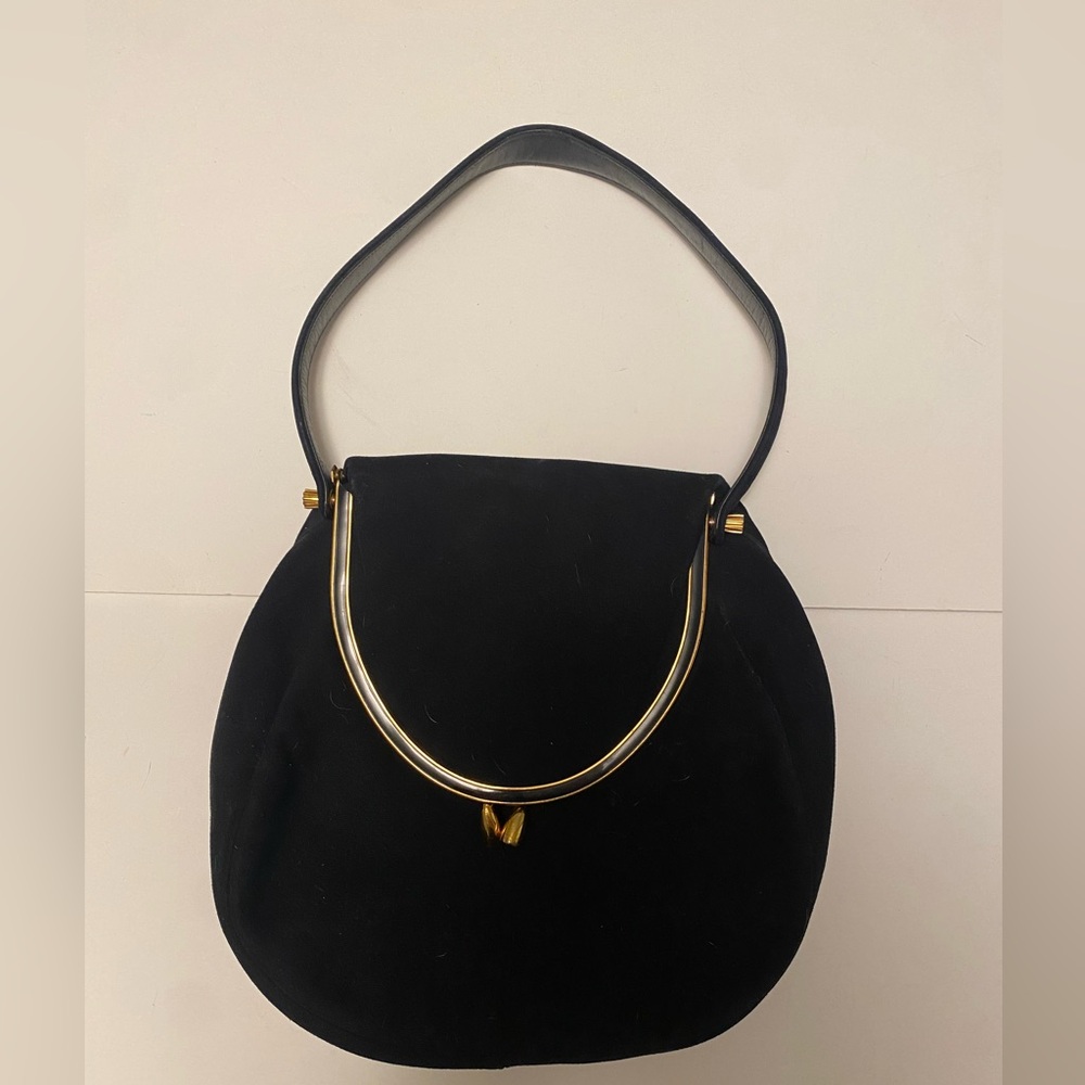 Vintage Coblentz Black Suede Handbag with Gold Accents